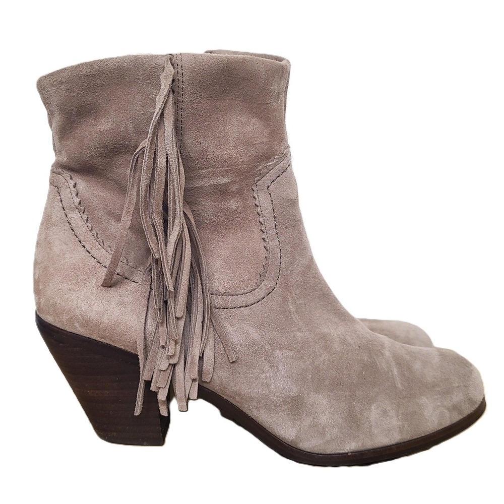 Sam Edelman Beige Gray Suede 8.5 Fringe Ankle Boots Cowgirl Boho Western‎ Beach